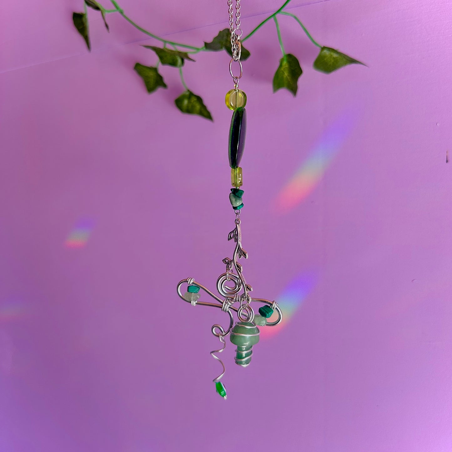 dragon fly mushroom car charm ~ aventurine and malachite