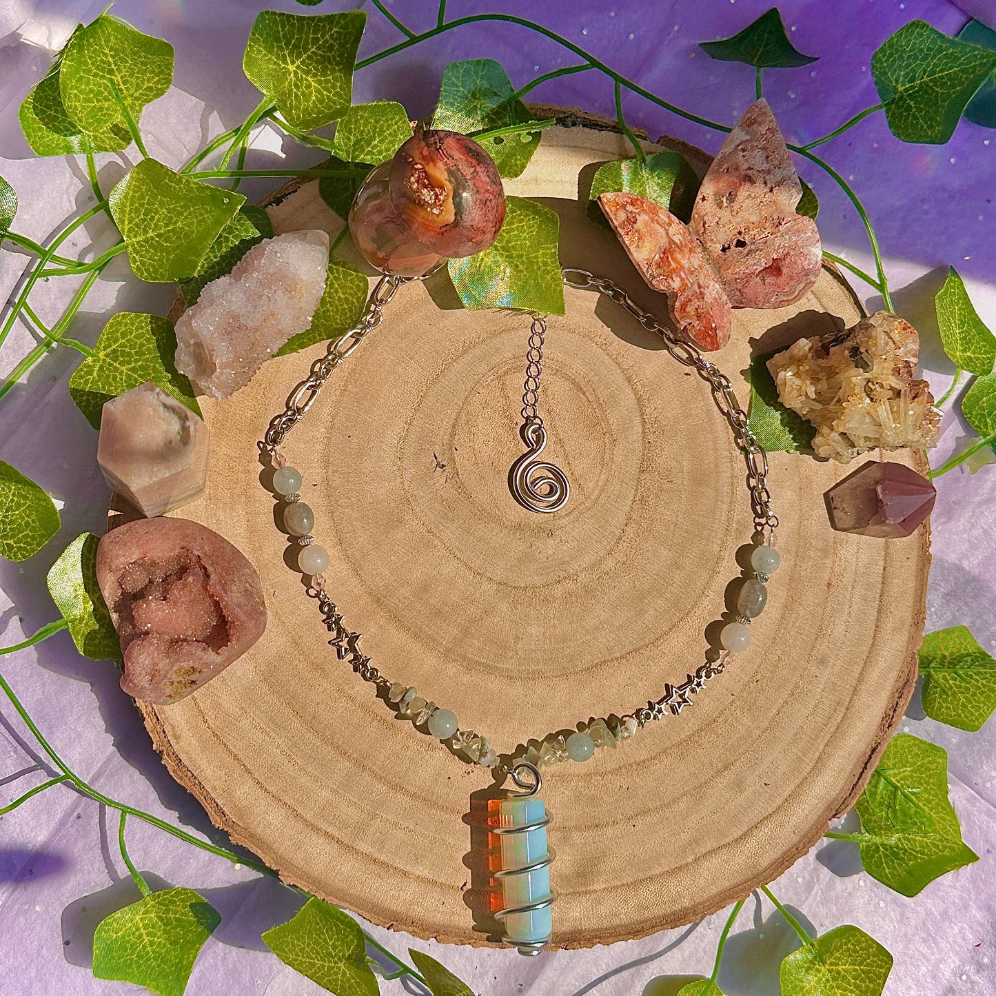 sparkle magick necklace ~ opalite, aquamarine, labradorite, rose quartz, larimar, moonstone, jade