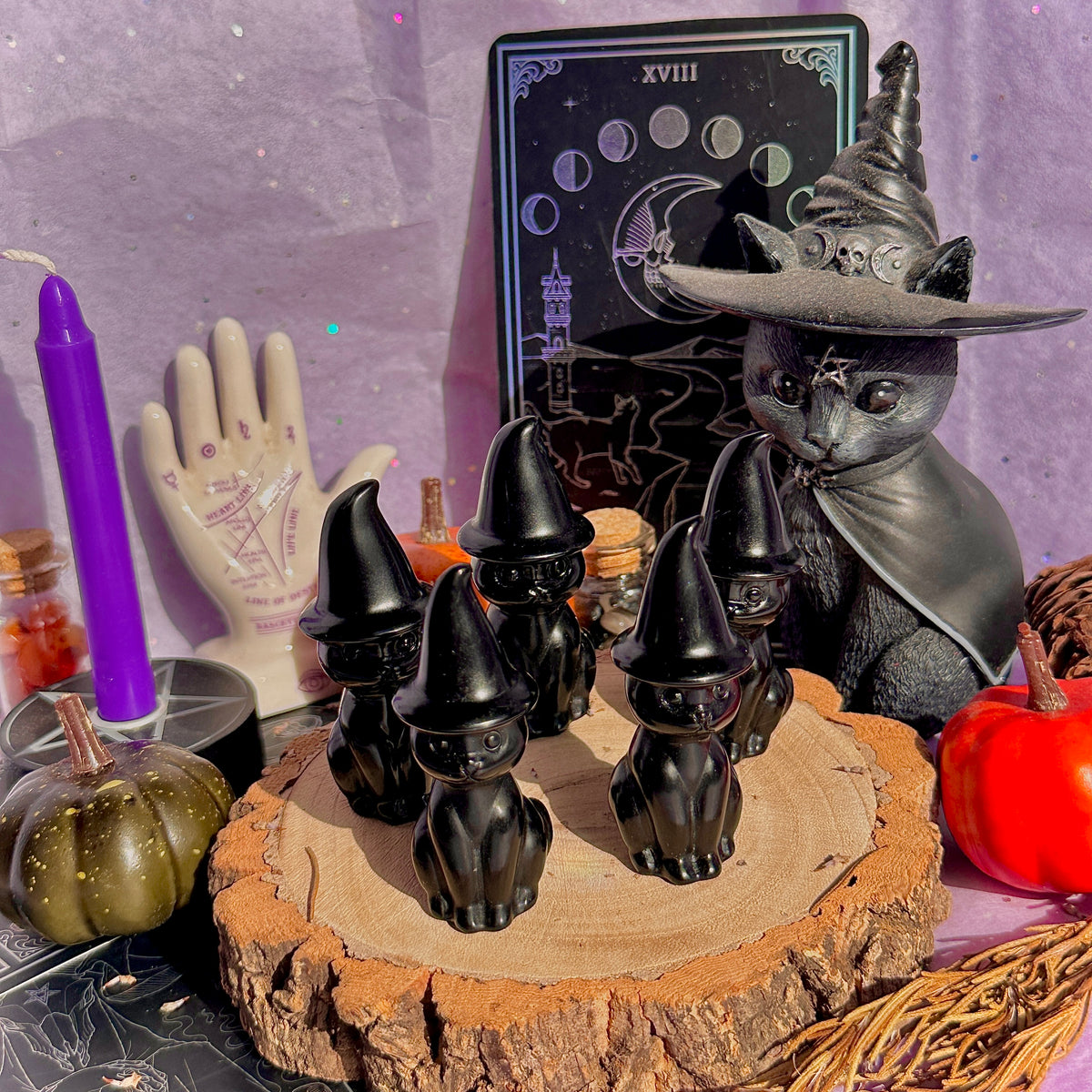 obsidian cat with witch hat carving ~ intuitively chosen