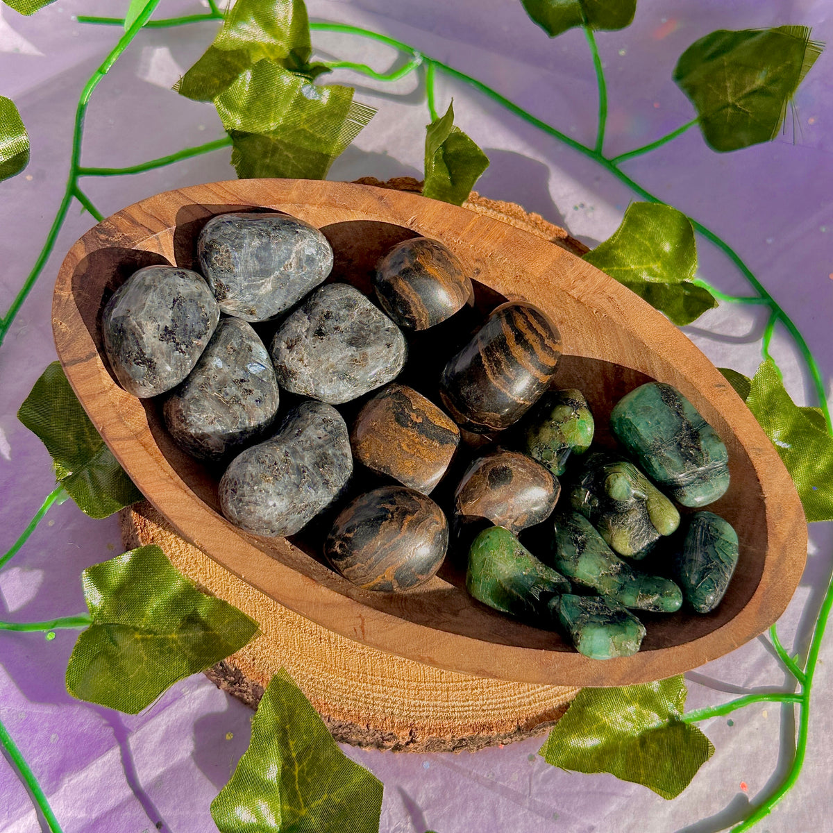 larvikite / stromatolite / emerald tumbles ~ preloved