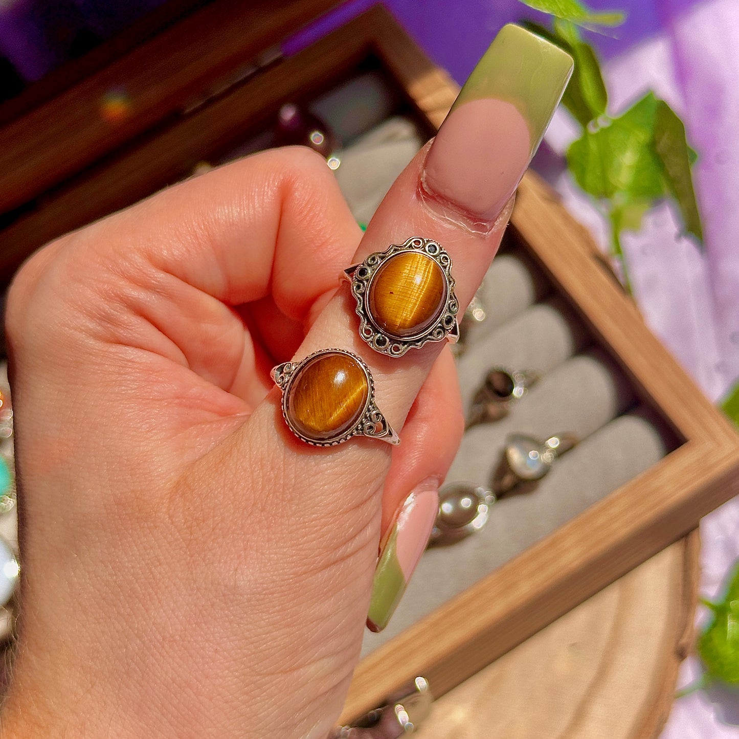 golden tigers eye 925 sterling silver adjustable ring