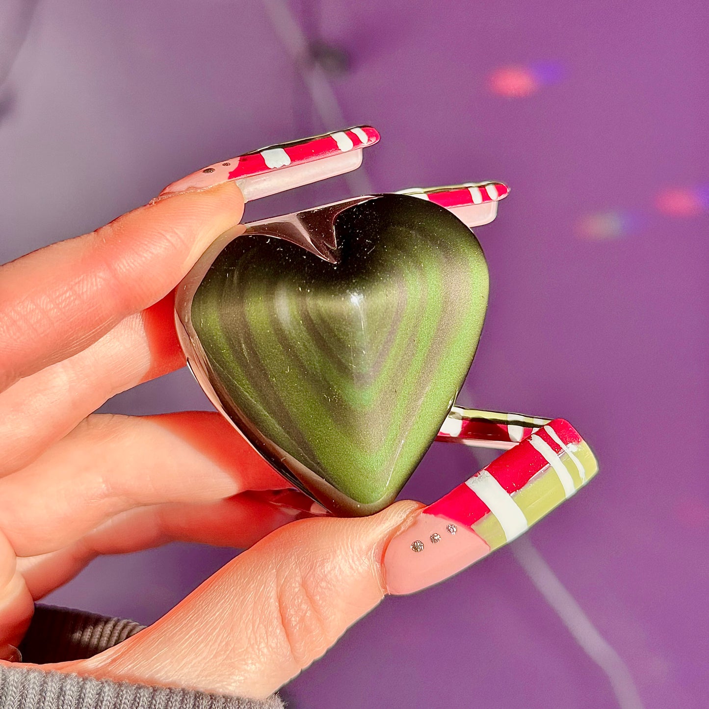 rainbow obsidian heart carvings C & D