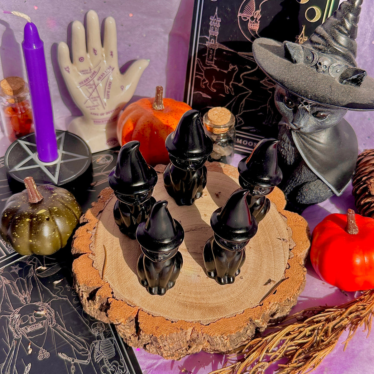 obsidian cat with witch hat carving ~ intuitively chosen