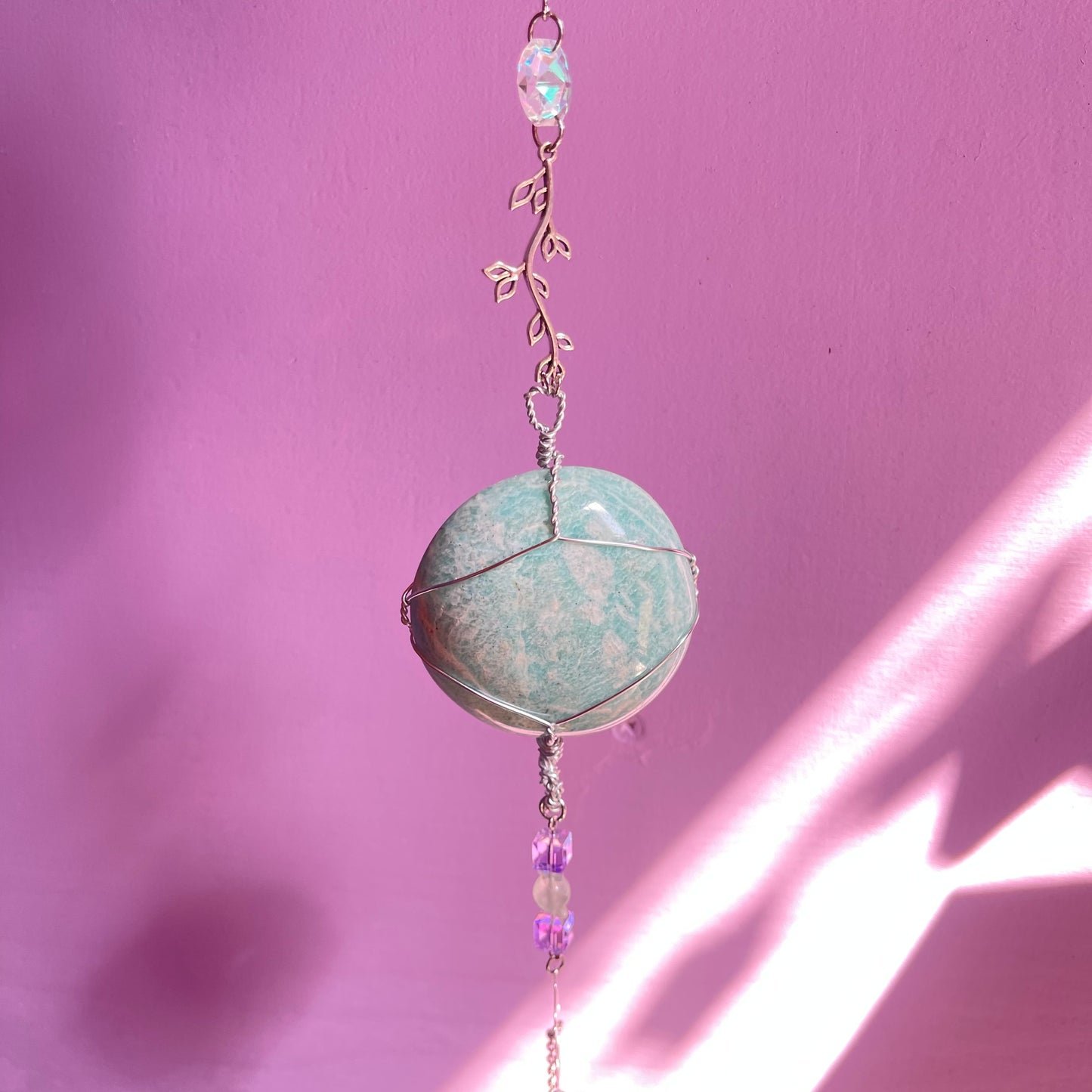 the magick tree sun catcher - amazonite, fluorite, amethyst, calcite, clear quartz, citrine & angelite