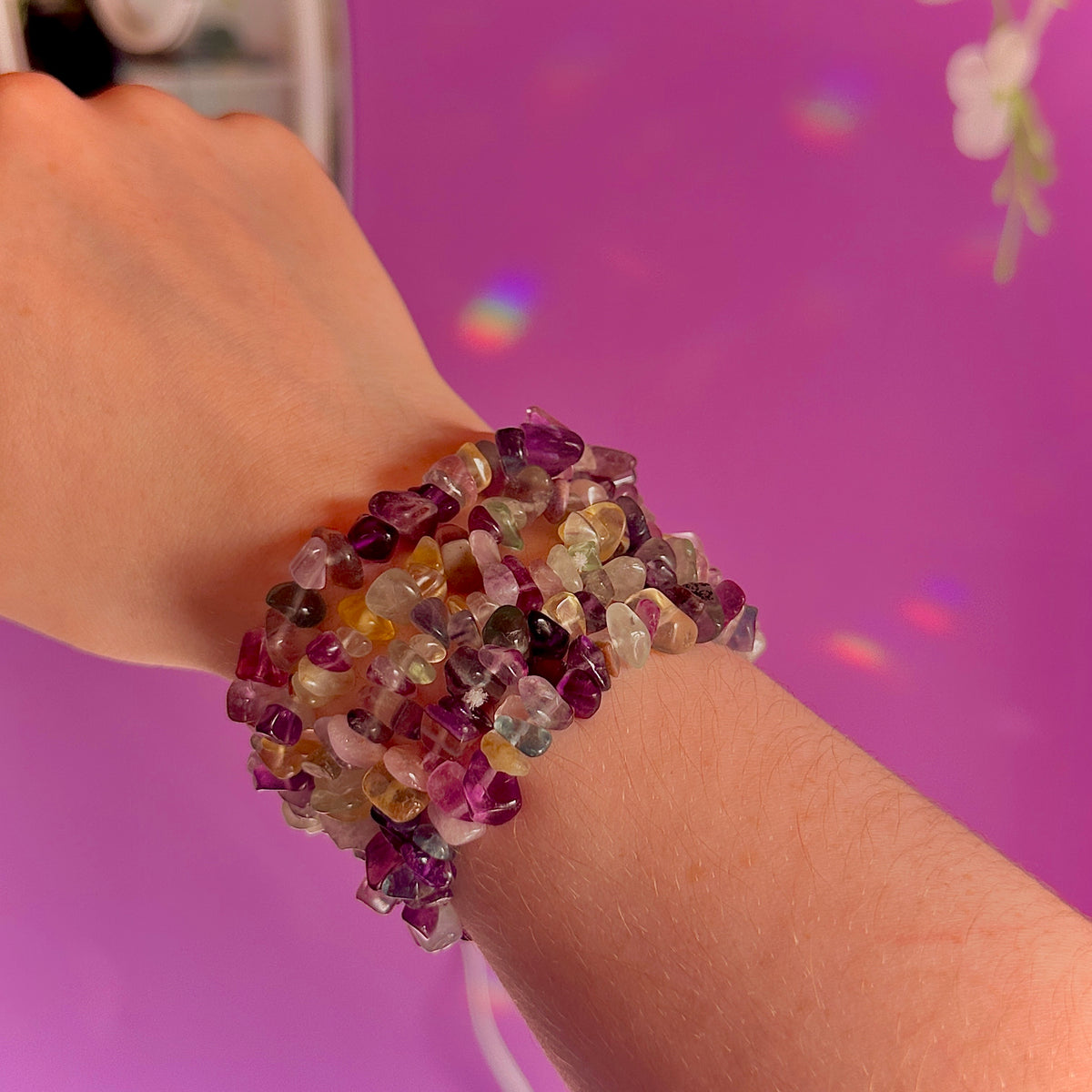 rainbow fluorite chip bracelets