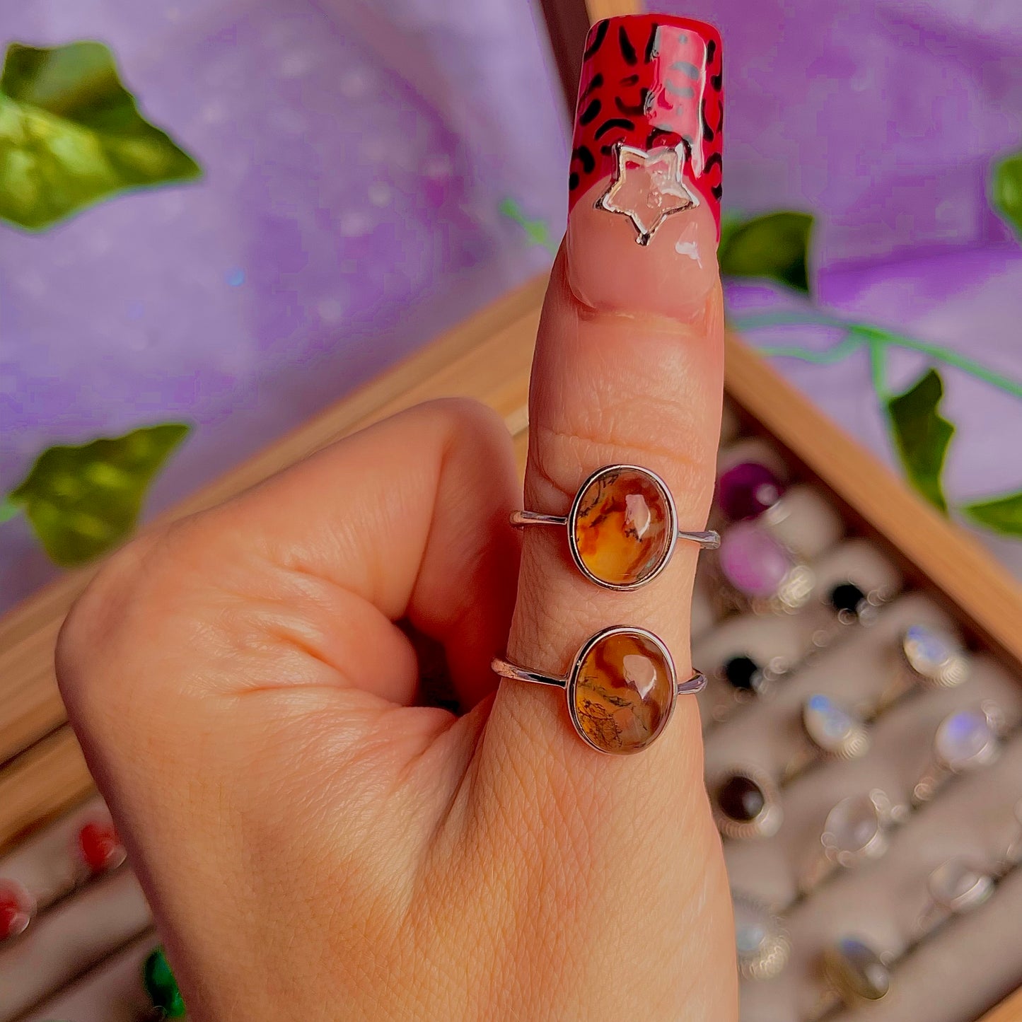 moss agate style A ~ 925 sterling silver adjustable rings / intuitively chosen
