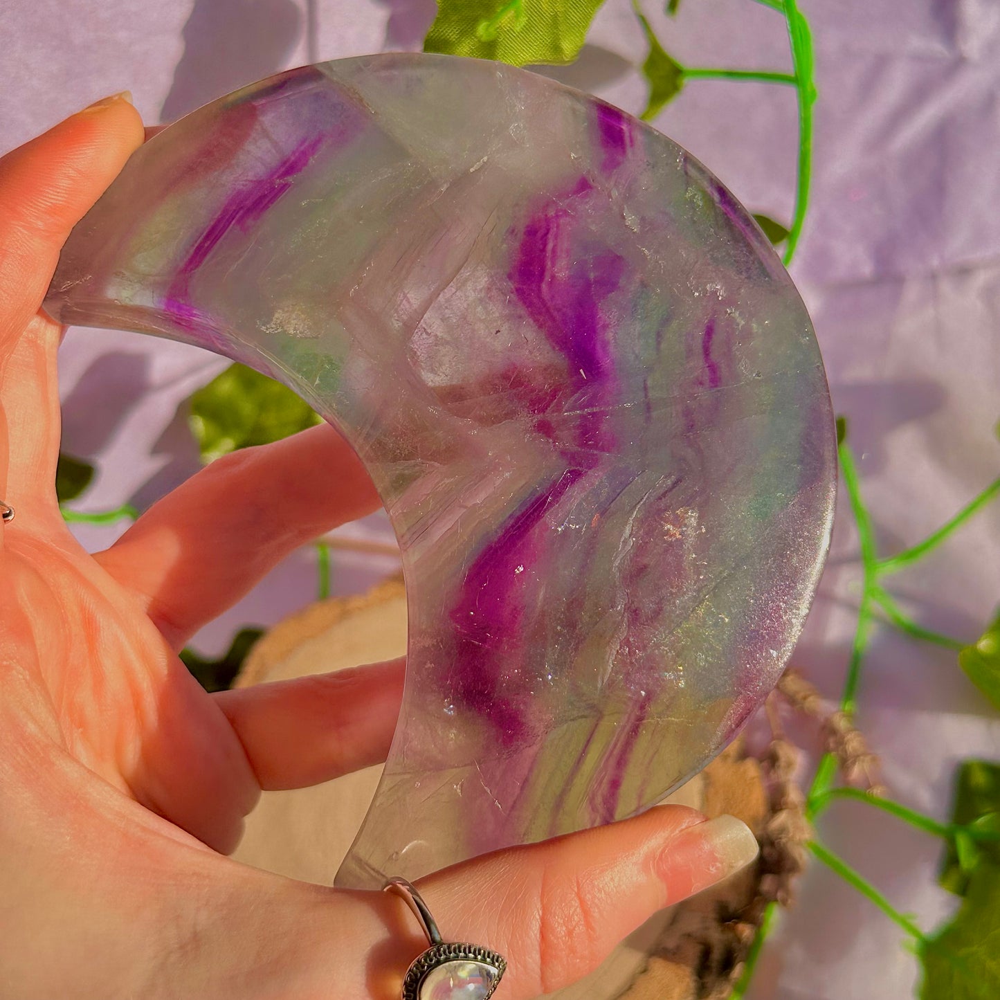 rainbow fluorite moon carving