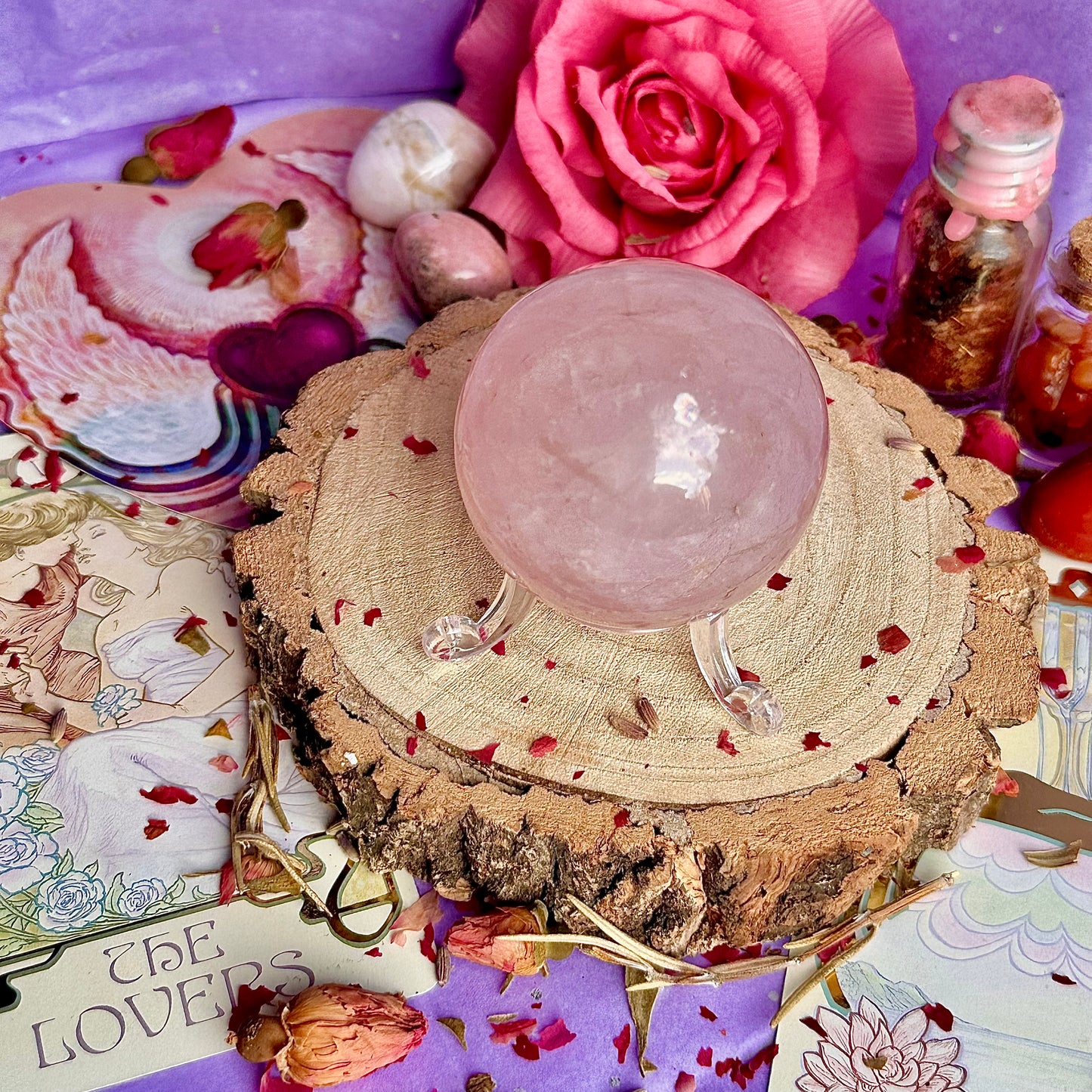 sphère de quartz rose astérisme étoile B