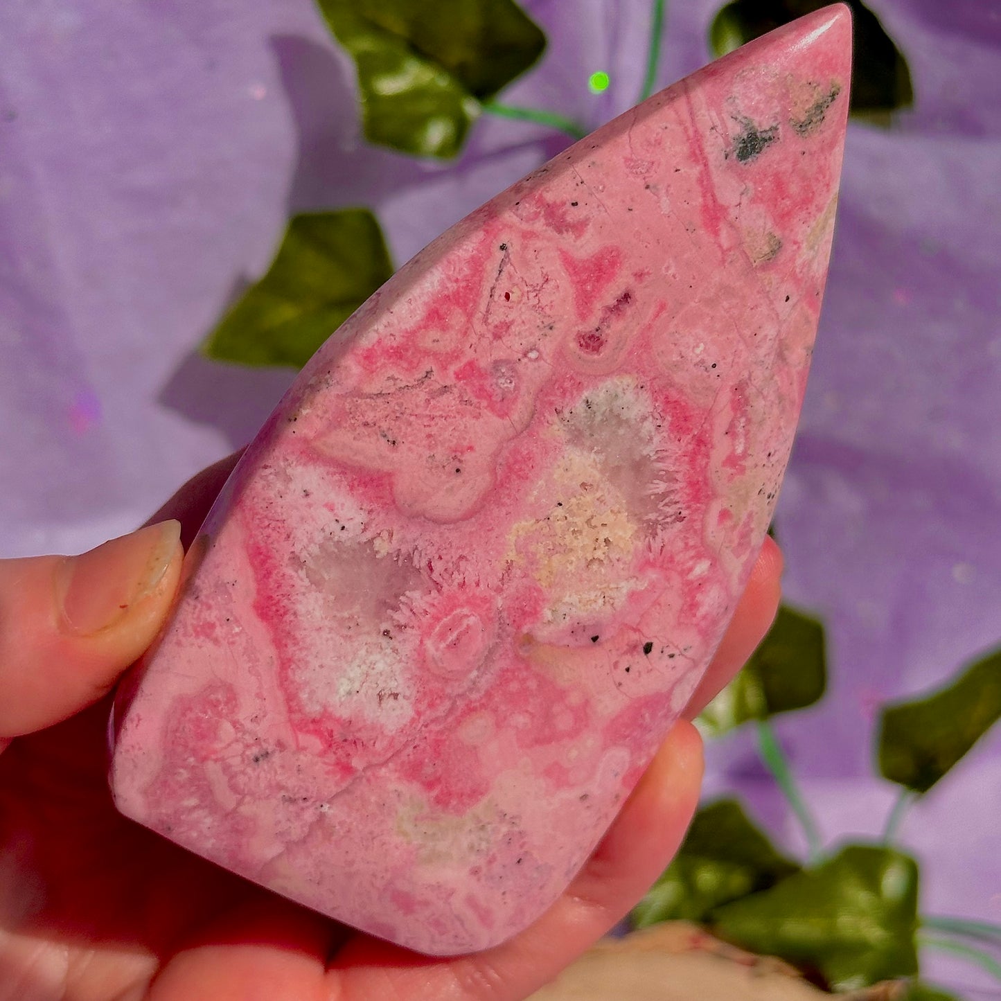 peruvian rhodonite teardrop carving