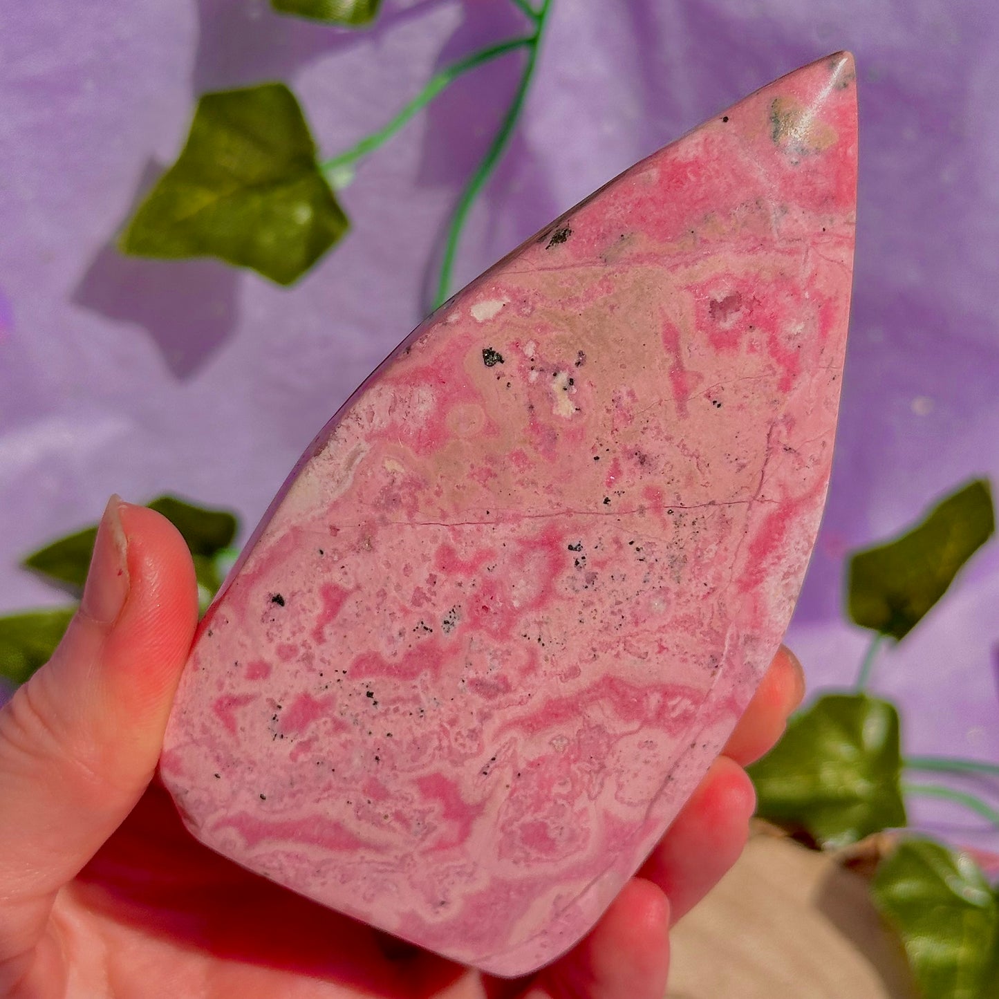 peruvian rhodonite teardrop carving