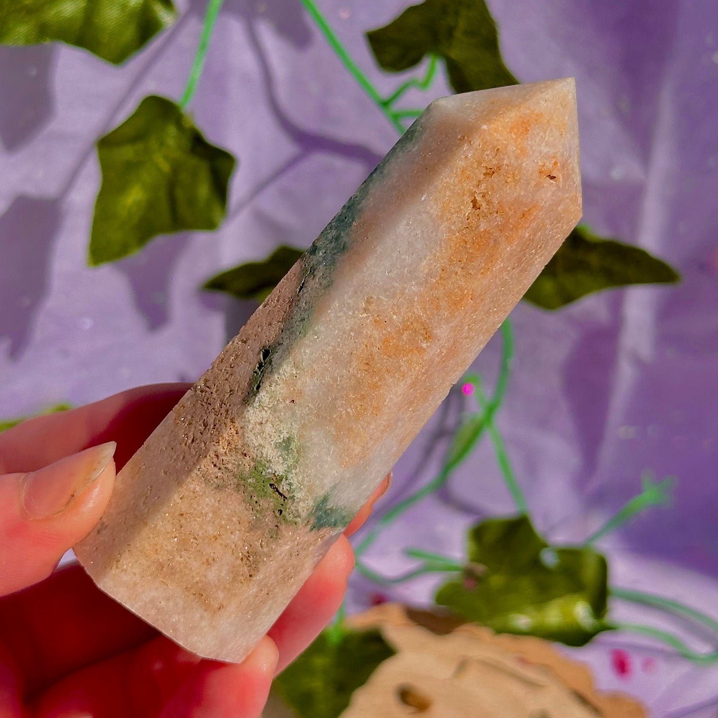 pink amethyst with green jasper towers ~ intuitively chosen