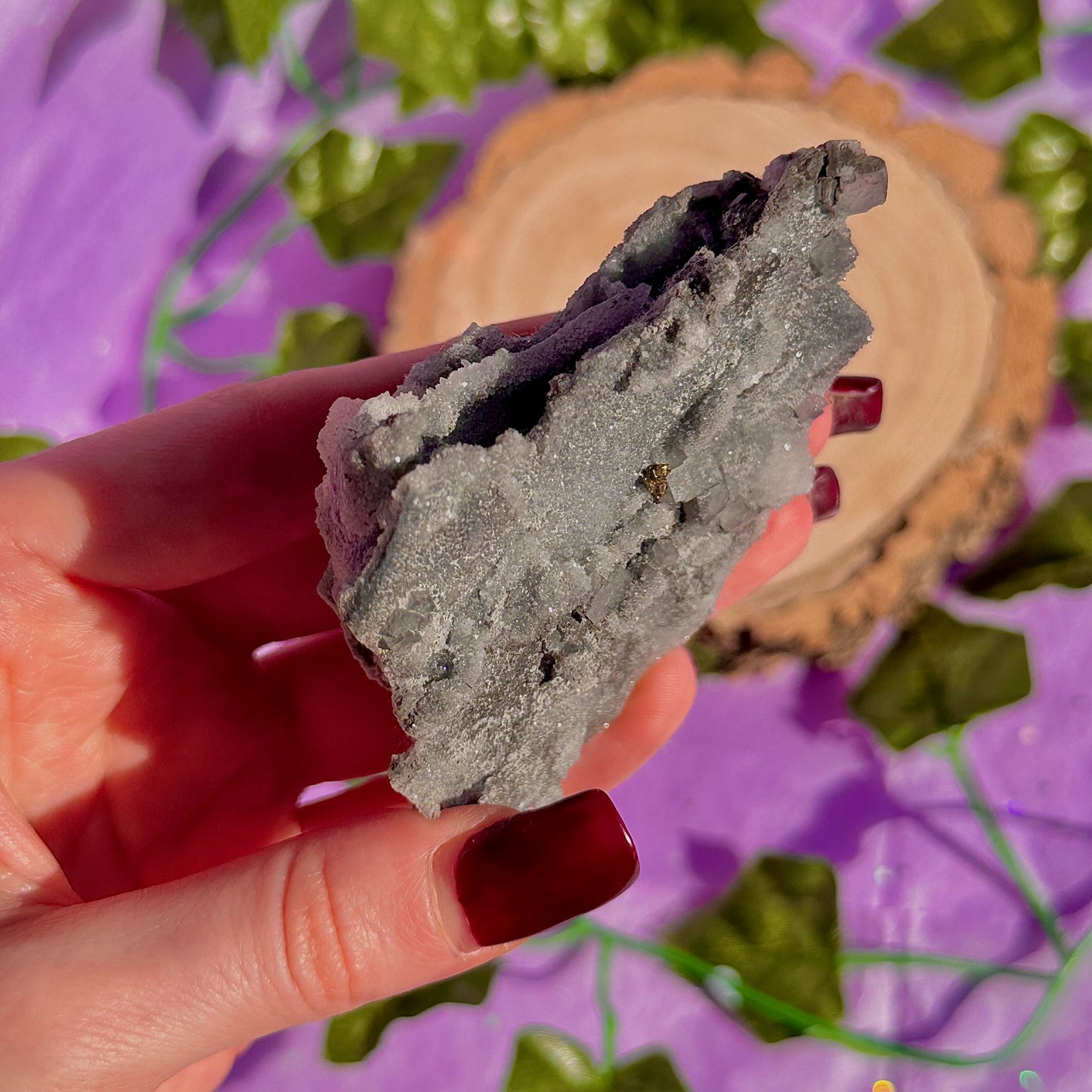 druzy quartz specimen with cubic fluorite & mini pyrite flower