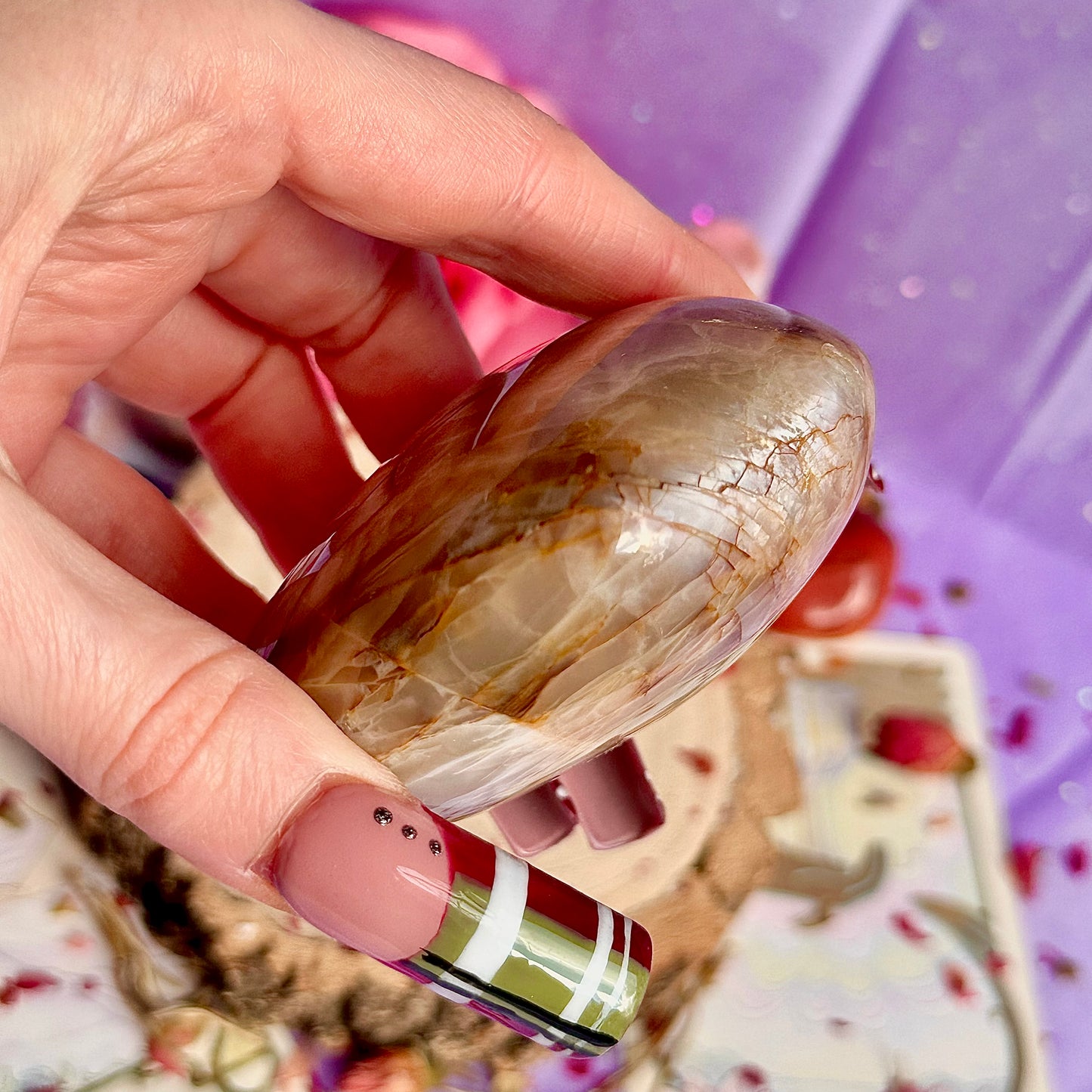 pink moonstone heart carving