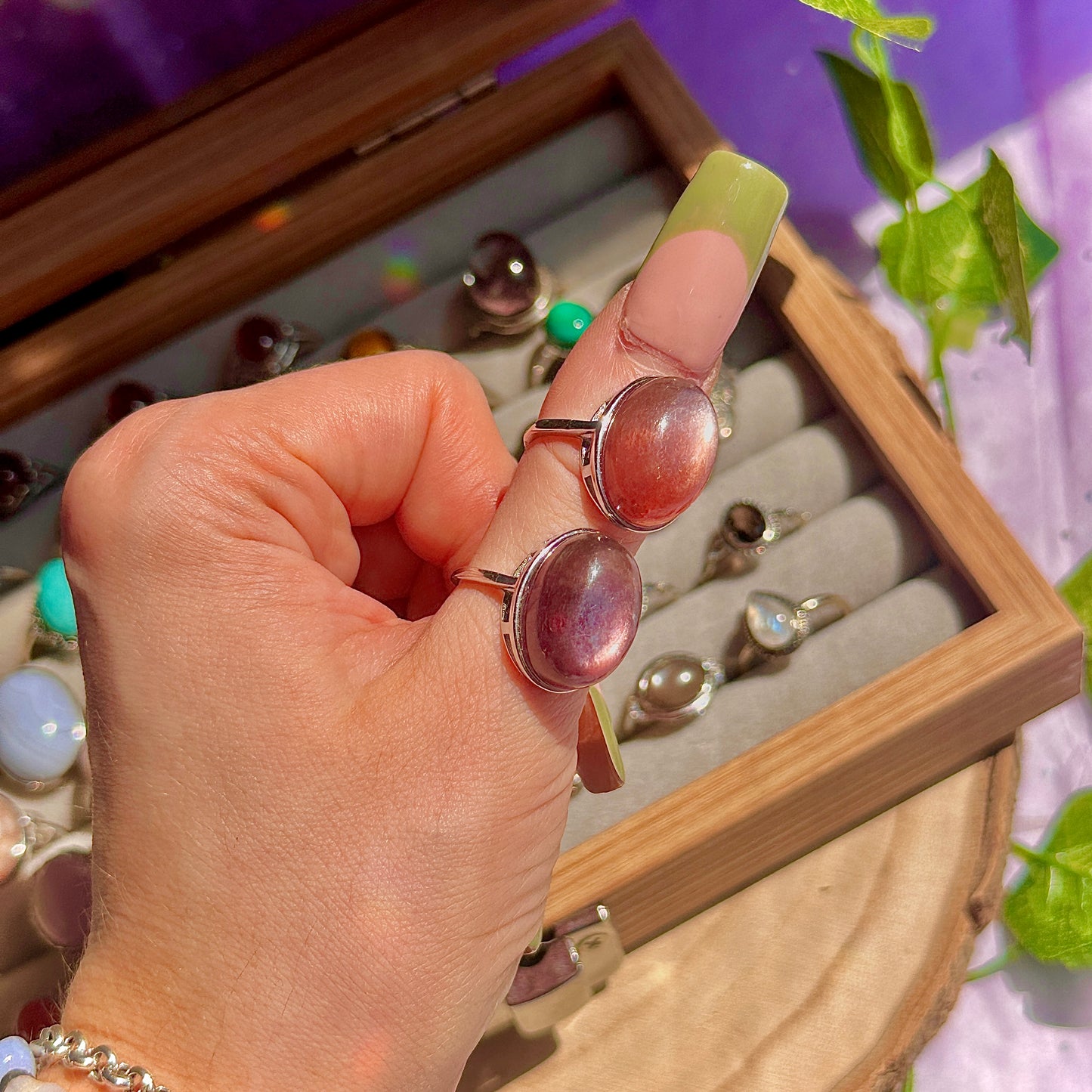 red lepidolite 925 sterling silver adjustable ring