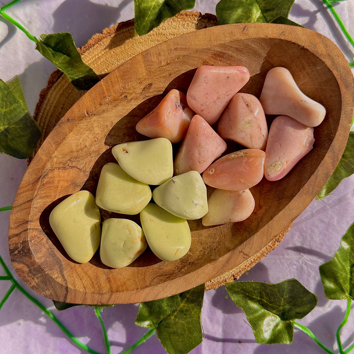 lemon chrysoprase / pink opal tumbles ~ preloved