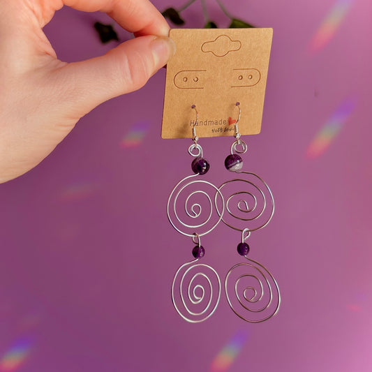 amethyst double spiral earrings on 925 hooks