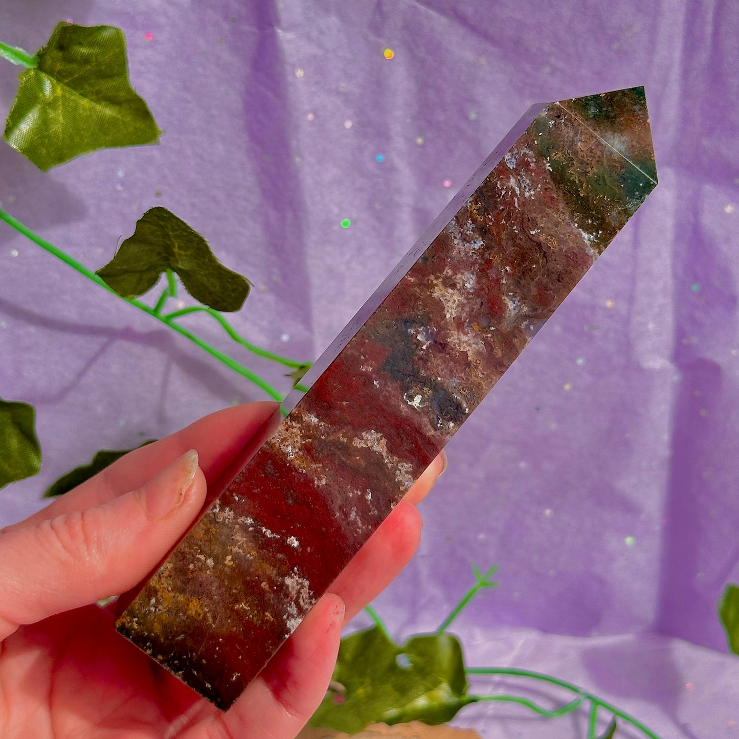 red moss agate tower