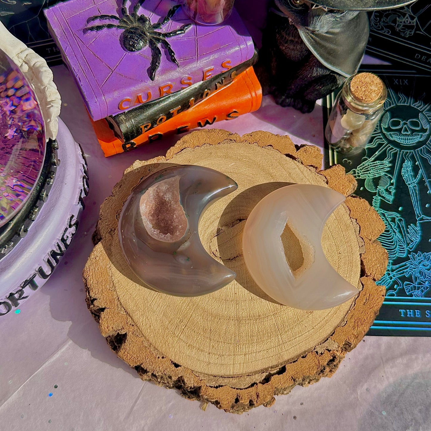 druzy agate moon carving ~ choose your own