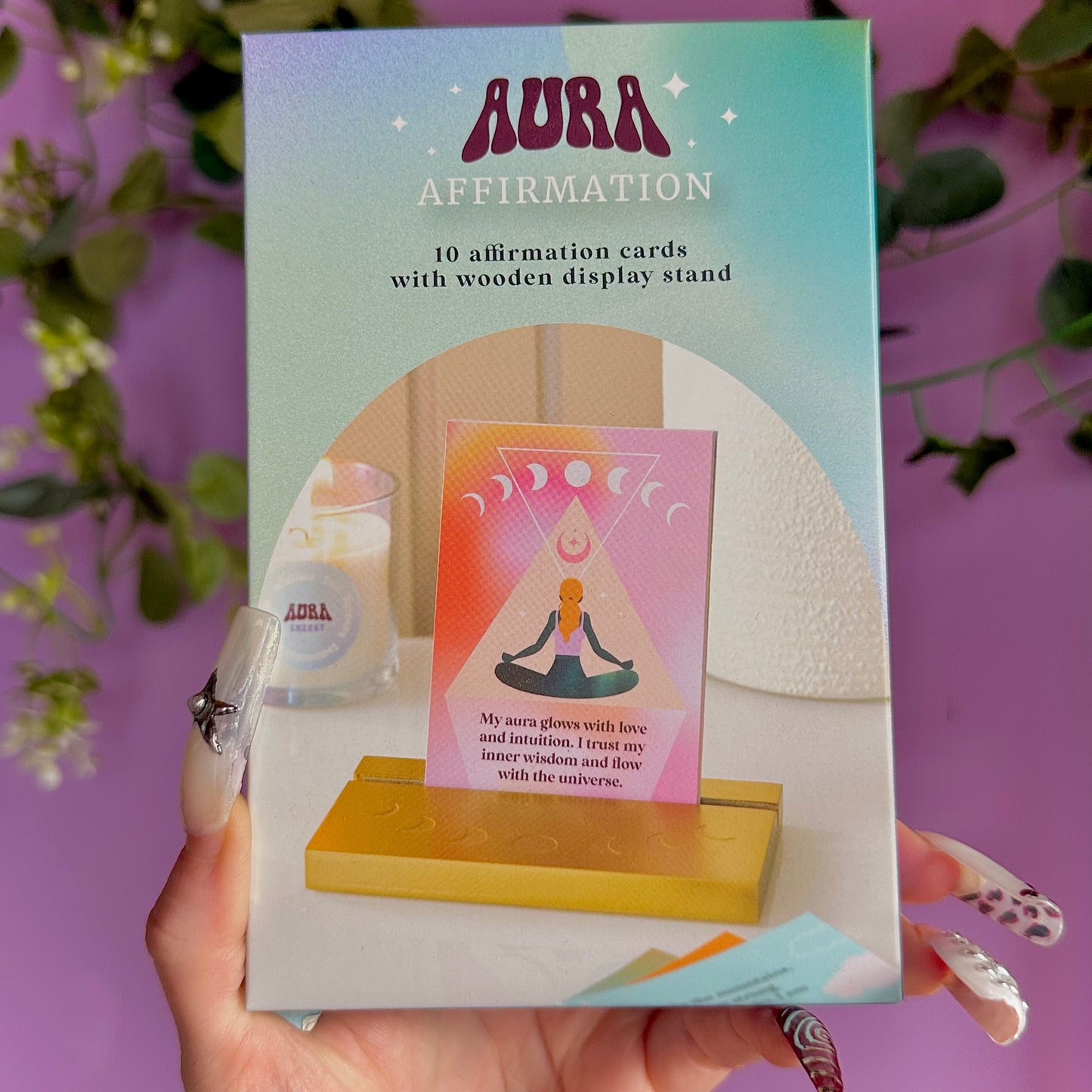 aura affirmation cards with stand
