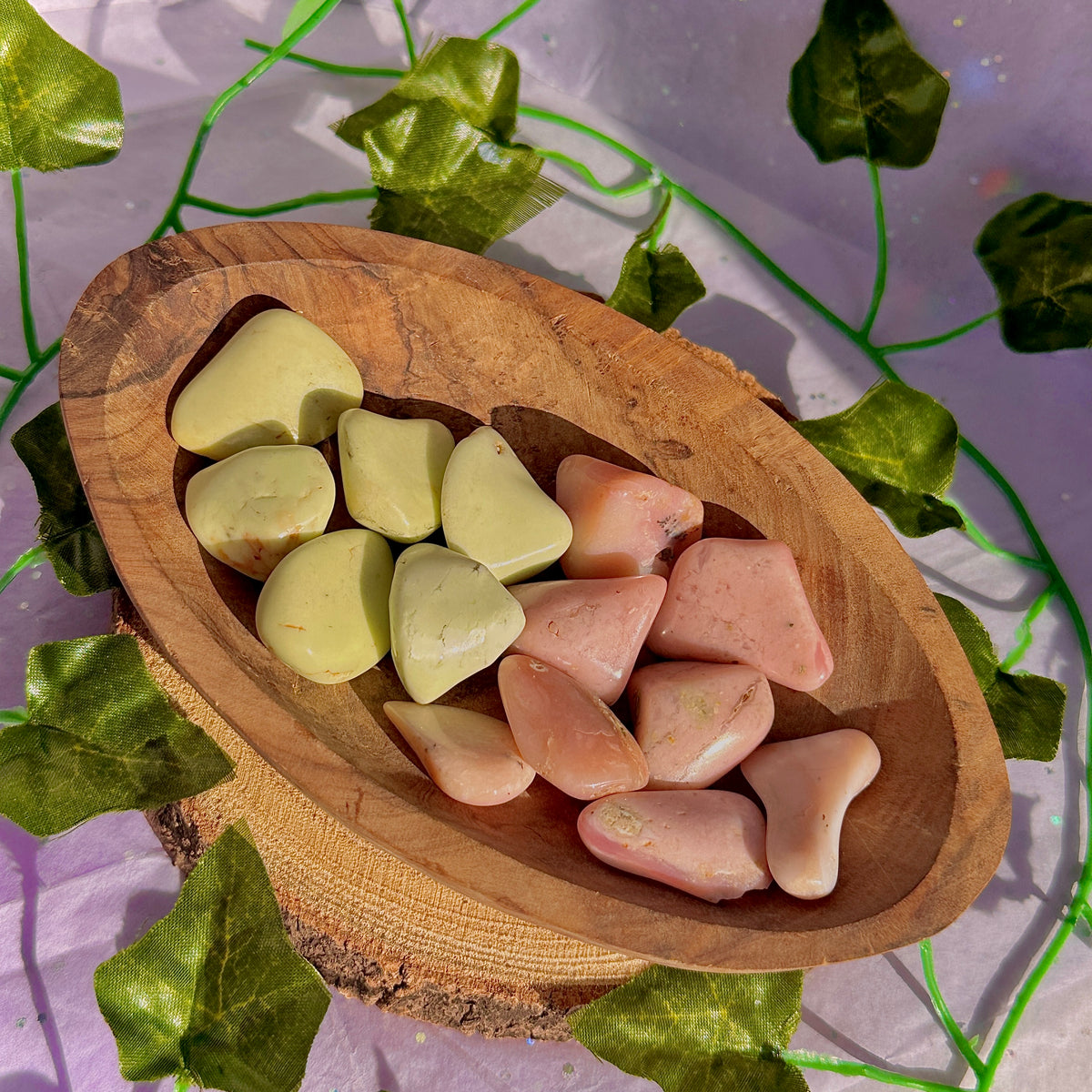 lemon chrysoprase / pink opal tumbles ~ preloved