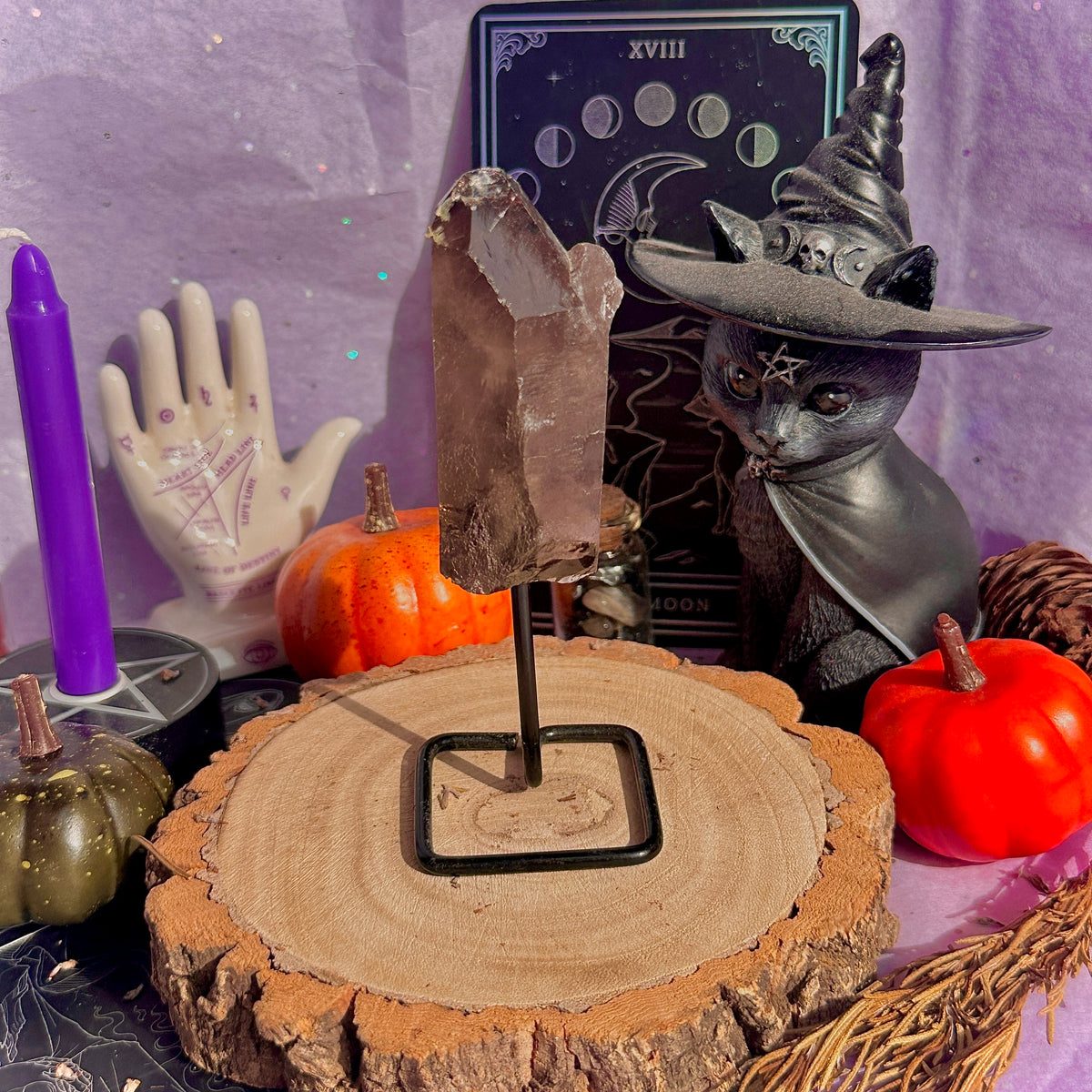 smoky quartz point on stand