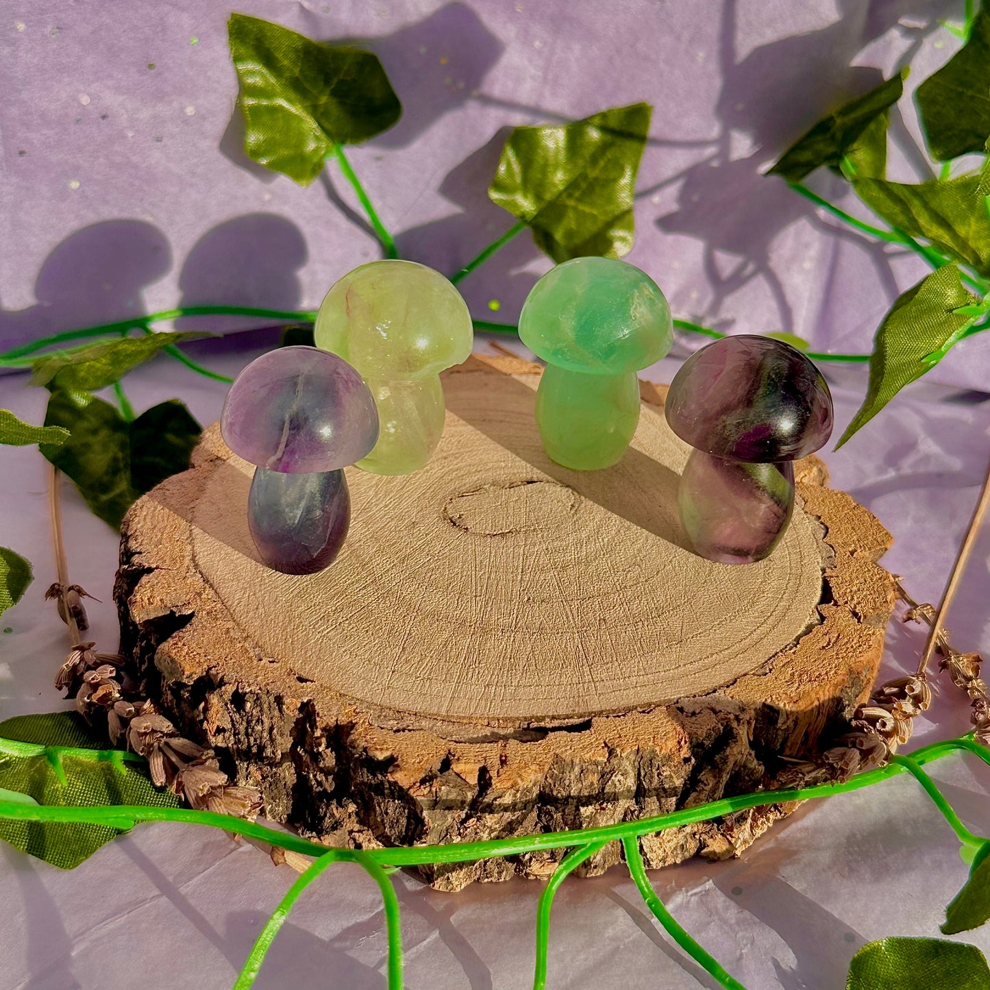 candy rainbow fluorite mushroom carvings ~ intuitively chosen