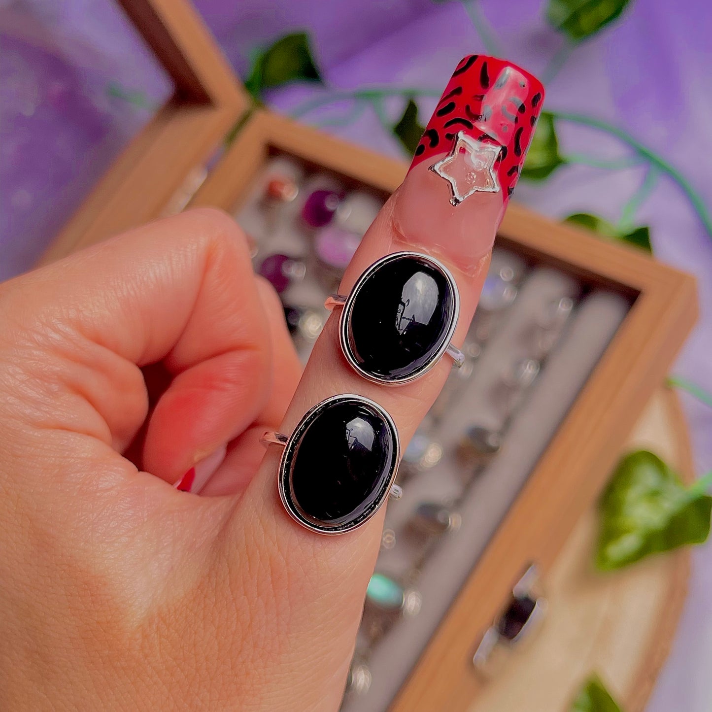 black obsidian ~ 925 sterling silver adjustable rings / intuitively chosen