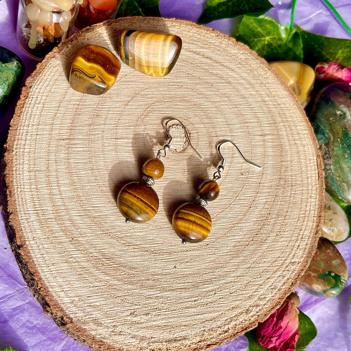golden tigers eye earrings on 925 hooks