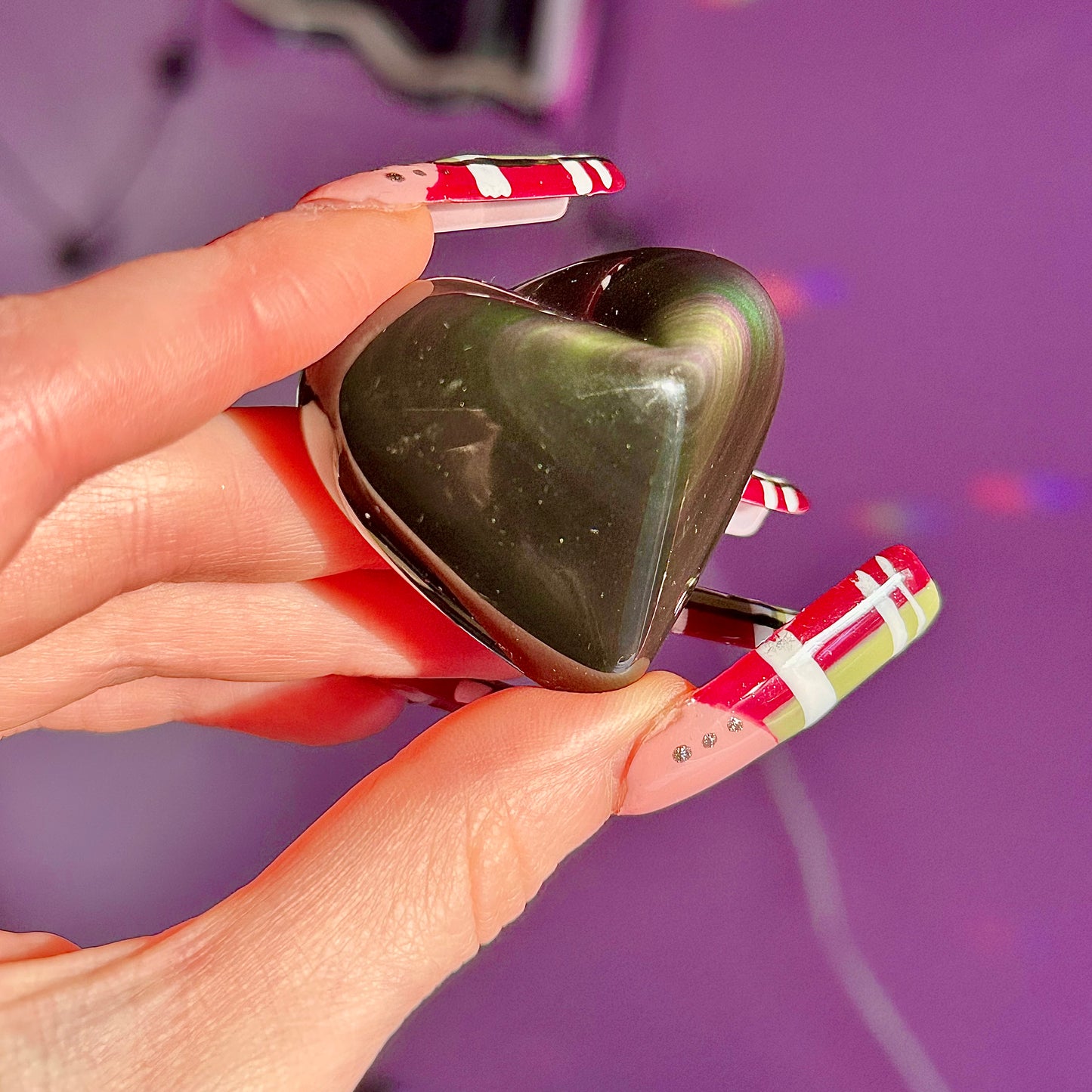 rainbow obsidian heart carvings A & B