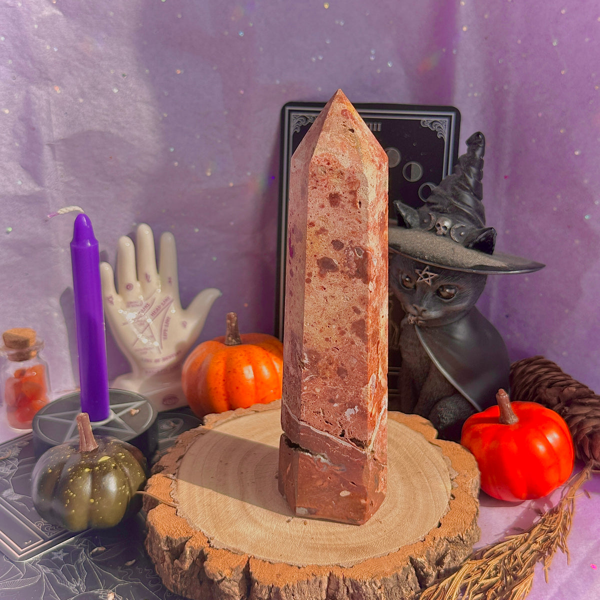 flower jasper “blood splatter” tower