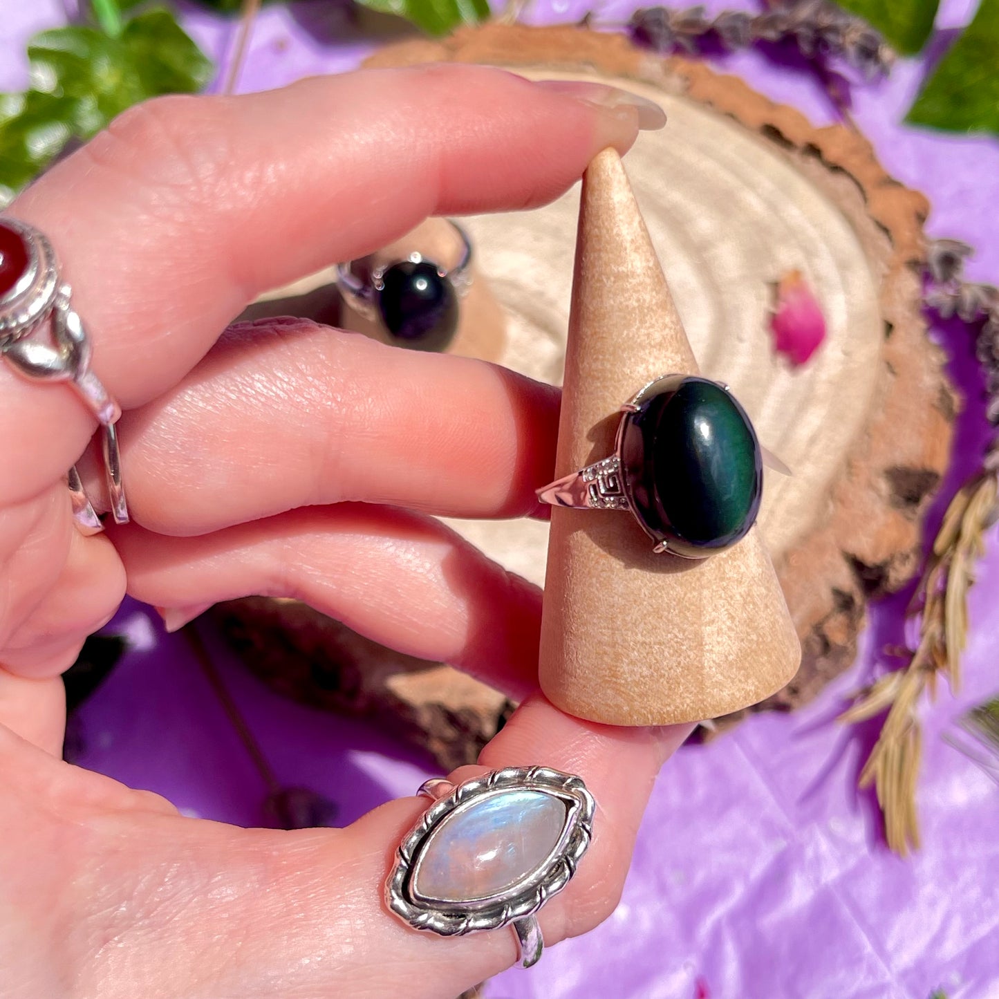 rainbow obsidian 925 adjustable ring