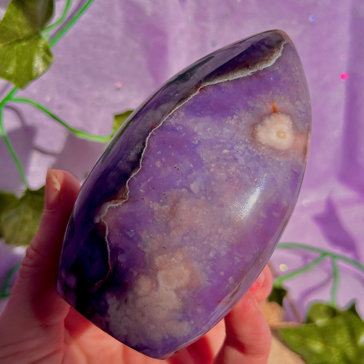 blue flower agate teardrop carving