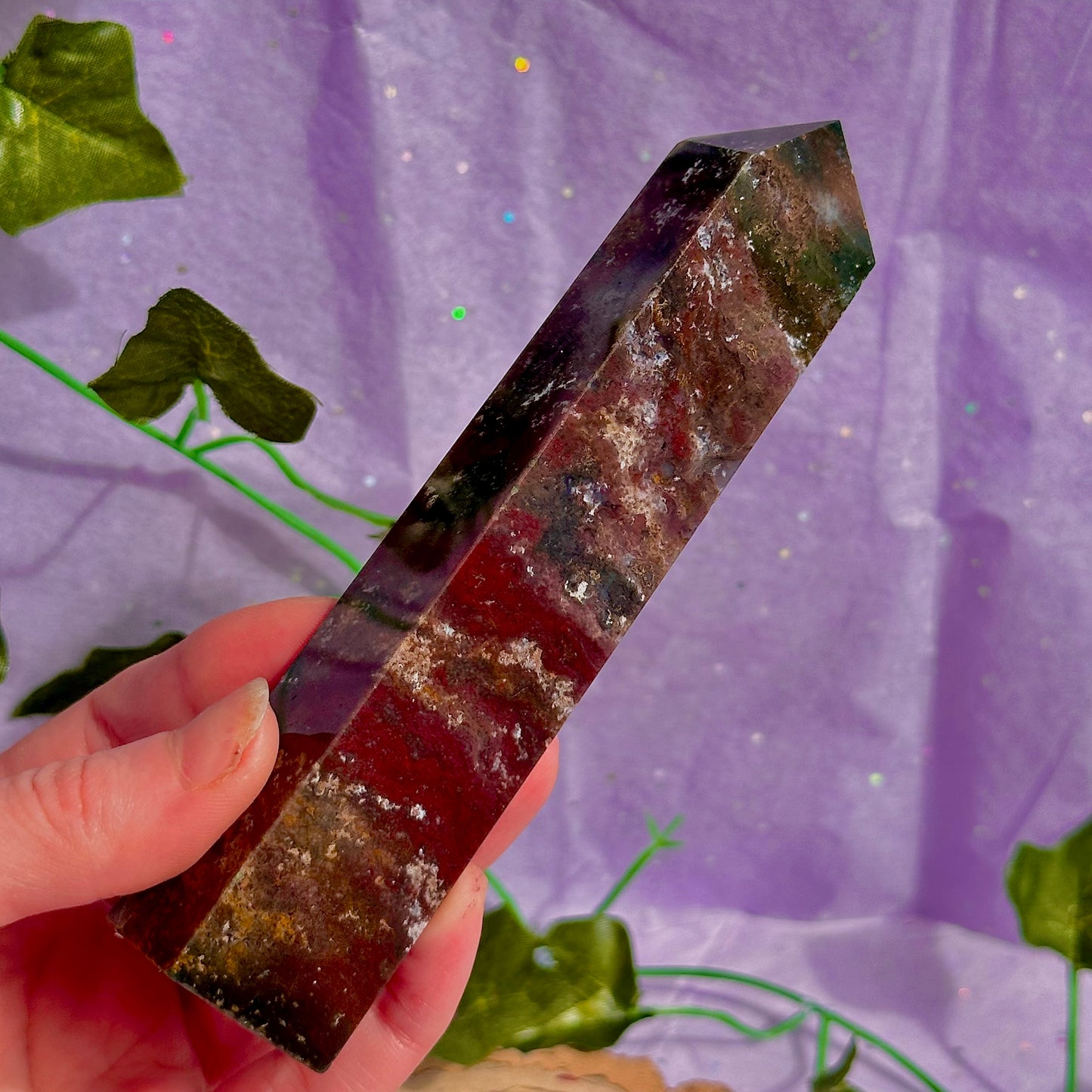 red moss agate tower