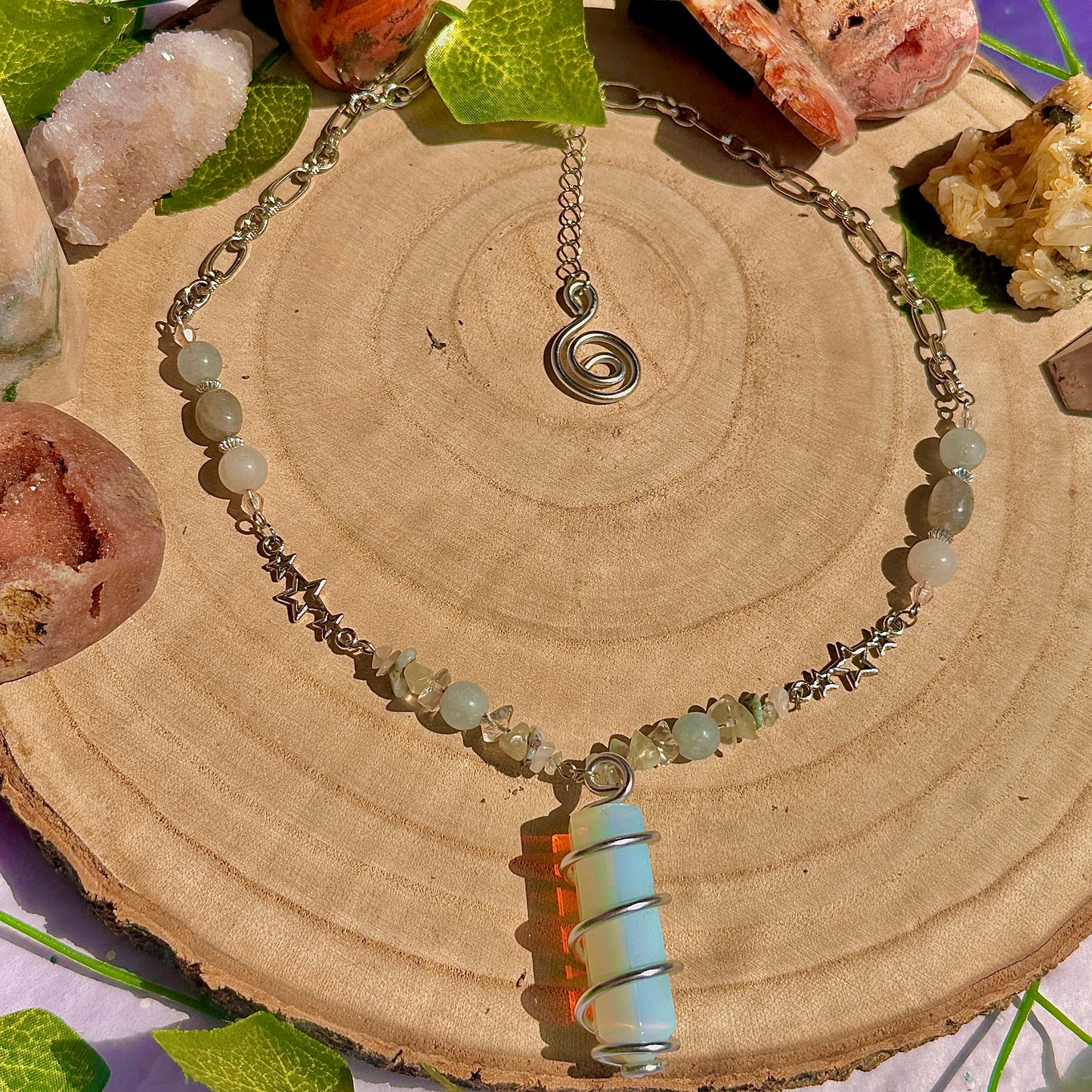 sparkle magick necklace ~ opalite, aquamarine, labradorite, rose quartz, larimar, moonstone, jade