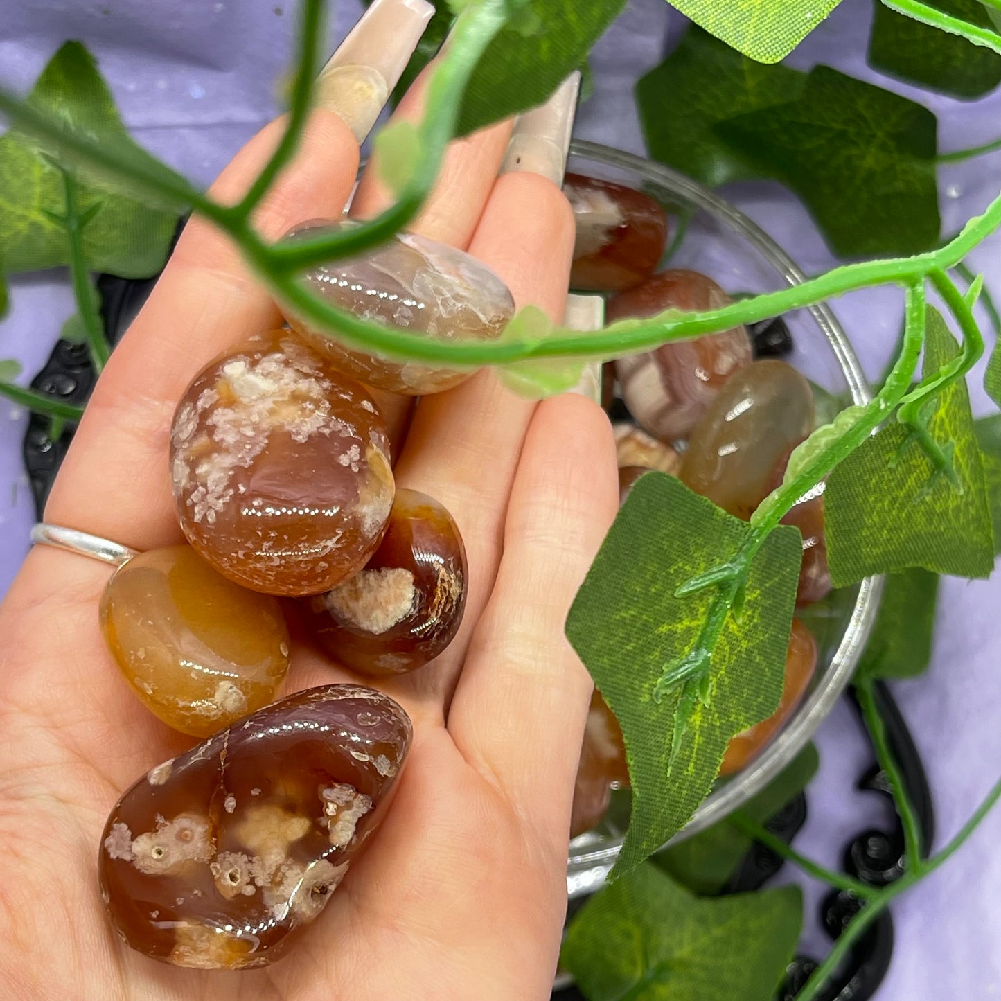 carnelian X flower agate tumbles